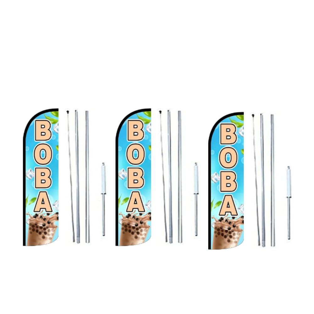 R and R Industries Boba King Sized Flags - Pack of 3 | 3 ft x 11.5 ft Marketing Sign | Weatherproof Polyester for Boba Business | Outdoor Advertising