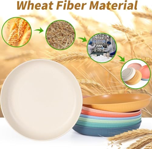 Image of Wheat Straw Dinner Plate Set, Eco-Friendly Dinner Set Round Serving Plate, Dishwasher & Microwave Safe - Perfect for Dinner Dishes Deep Plates Easy to Clean (Cream - 4pcs, Medium)