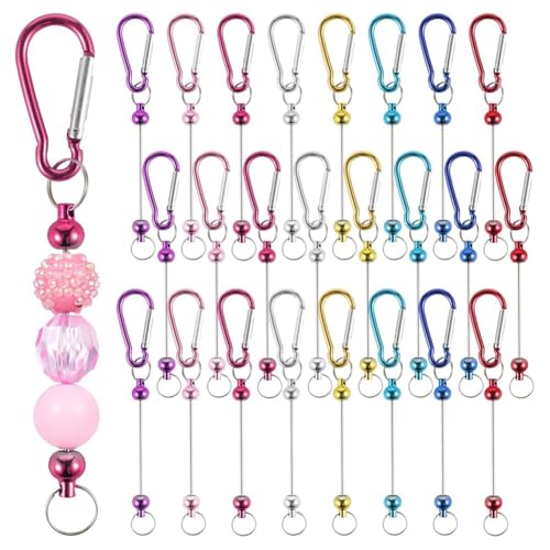 Svplcxeyp Beadable Keychain Bars Kit(24-Piece) With Carabiner Clips-Vibrant 8-Color Assortment For DIY Jewelry And Crafts
