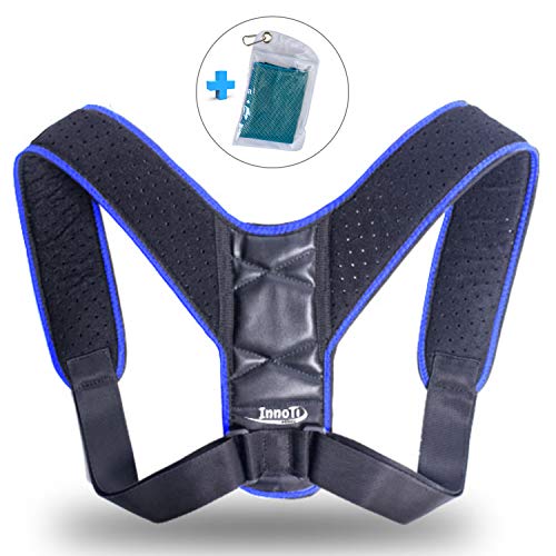 InnoTi Corrector de Postura Espalda para Hombre y Mujer - Soporte para Mantener los Hombros y la Espalda Recta - Ajustable y de Material Suave y Transpirable para el Máximo Confort (AZUL)