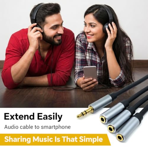 Image of Verilux 3 in 1 Headphone Splitter 3.5mm, 3.5mm(1 /8 inch) TRS 1 Male to 3 Female | 3-Way Stereo Splitter Cable, Dual Headphone Adapter Compatible with PS5, Xbox, Switch, PC Gaming Headsets, Phone, Tablet