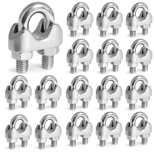 PYEUIFT 20 Piezas Abrazadera de Cable 5mm,M5 Abrazadera de Cuerda de Alambre, 5mm de Acero Inoxidable, Sujeta Cables, Tensor Cable Acero, Mosquetones Acero Inoxidable para Tendederos, Toldos, Cuerdas