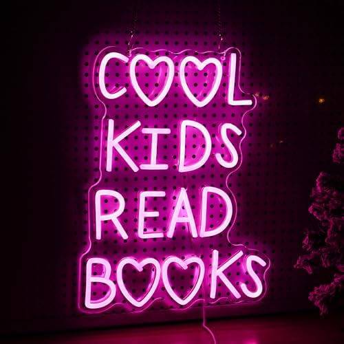 Image of Cool Kids Read Books Neon Sign Dimmable USB Powered Classroom Neon Light for Wall Decor Pink Led Read Books Light Up Sign for Kids Room Reading Room Library Bookstore(16.3 * 12.4In)