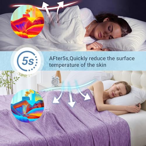 Image of Cooling Blanket Throw Size, Cooling Blankets for Hot Sleepers, Absorbs Heat to Keep Body Cool for Summer Nights Sweats, Cold Blanket for Bed Couch Sofa, Ice Blanket 50x70 Inches, Purple
