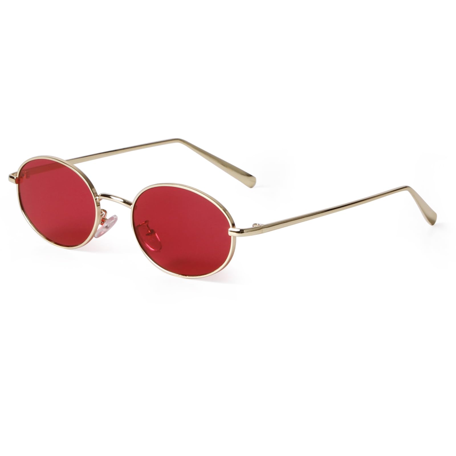 Photo 1 of ADE WU Trendy Retro Oval Sunglasses for Women Men 90s Vintage Lightweight Metal Frame Sunnies, Gold/Red Lens