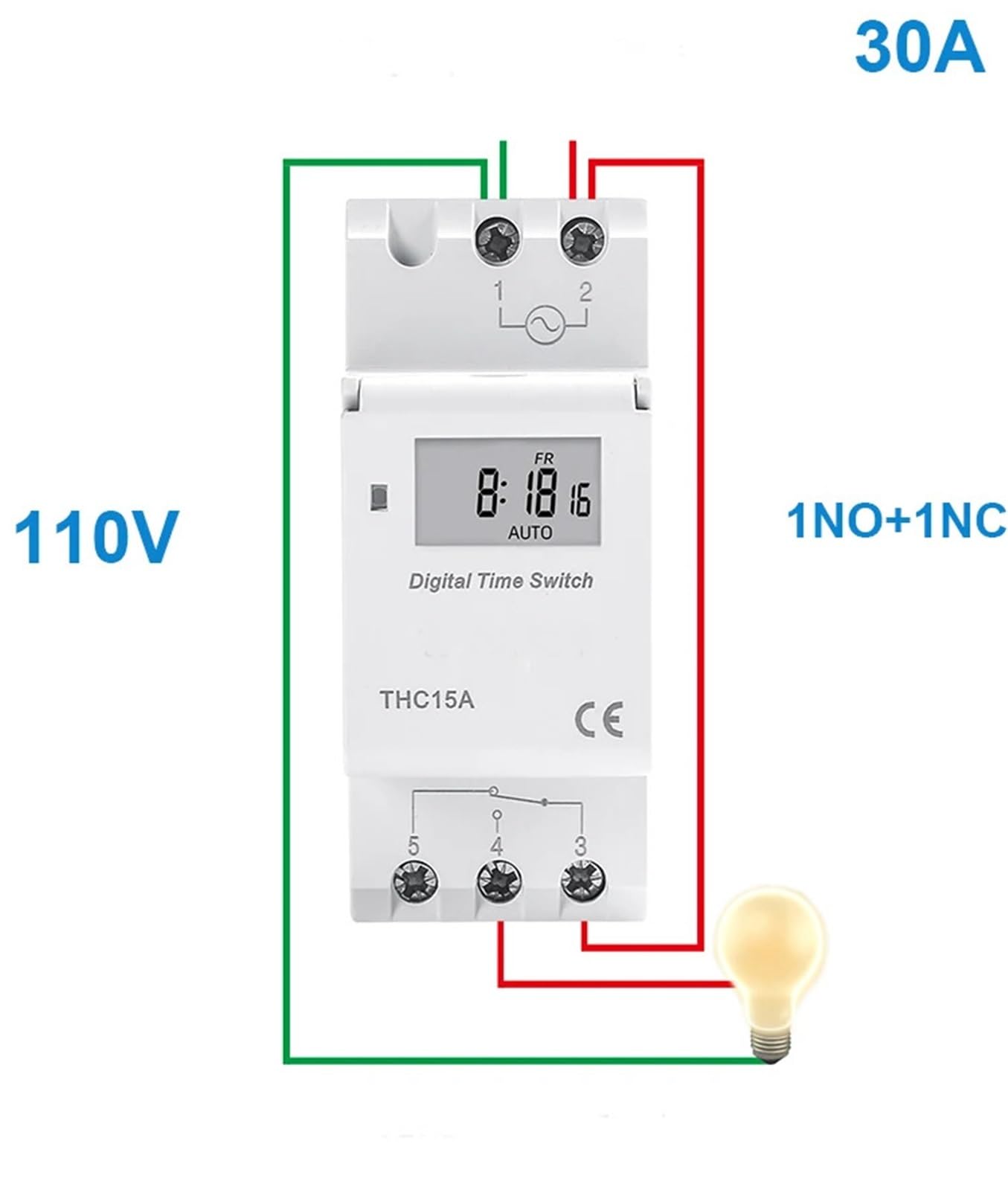 QAXIOQCS Electronic Weekly Programmable THC15 AC220/230/240V 30A Digital LCD Power Timer Programmable Time Switch Relay with(110V 1NO 1NC)
