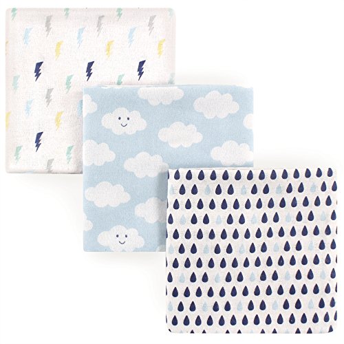 Image of Luvable Friends Unisex Baby Cotton Flannel Receiving Blankets, Boy Clouds 3-Pack, One Size