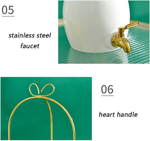 Miniatura 4 de SYALEO Drink Dispenser Drink Dispenser Set Ceramic Beverage Dispenser W 6 Cups &amp; Metal Stand Countertop Fruit Container for Fridge Parties &amp;