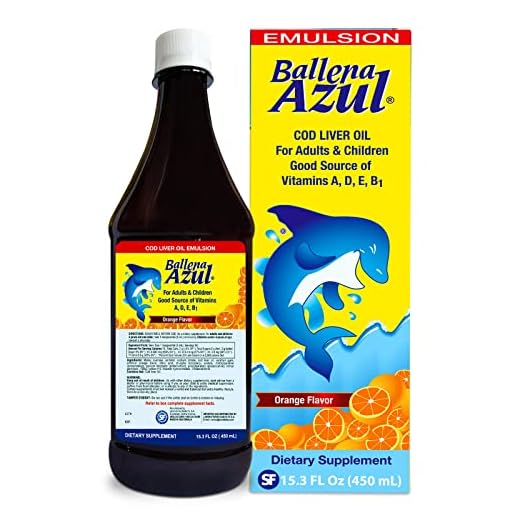 Ballena Azul Aceite de Hígado de Bacalao para Adultos y Niños, COD Liver Oil for Adults and Children, Good Source of Vitamins A,D,E, B1, Dietary Supplement, Omega 3, Inmune System Boost (ORANGE 15 OZ)