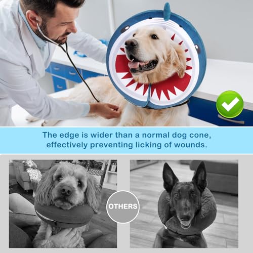 Image of SCENEREAL Dog Cone Alternative After Surgery Pet Recovery Collar for Small Medium Large Dogs Cats, Adjustable Inflatable Donut to Prevent Licking, Shark Print E-Collars
