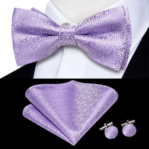 Image of Dubulle Mens Paisley Striped Bowtie Set Pre-tied Bowtie for Men and Pocket Square Set Wedding Business