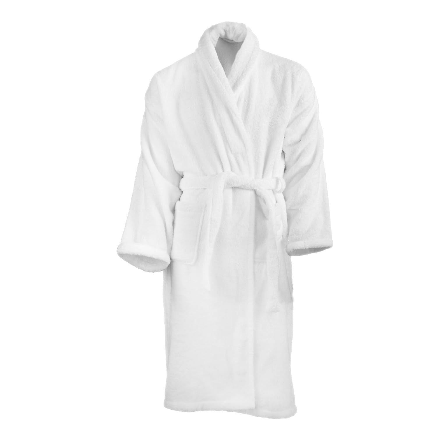 Accappatoio stile spa, di alta qualità, in cotone 100%, con collo avvolgente, colore bianco, 100% Cotone, White, large