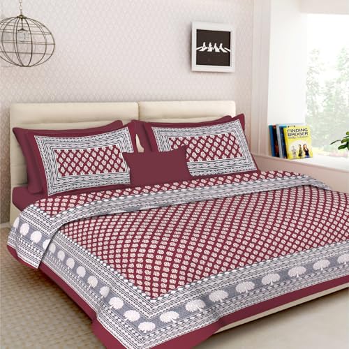 Queenie Cotton 144 TC Premium Cotton Bedsheet for Double Bed with 2 Pillow Covers