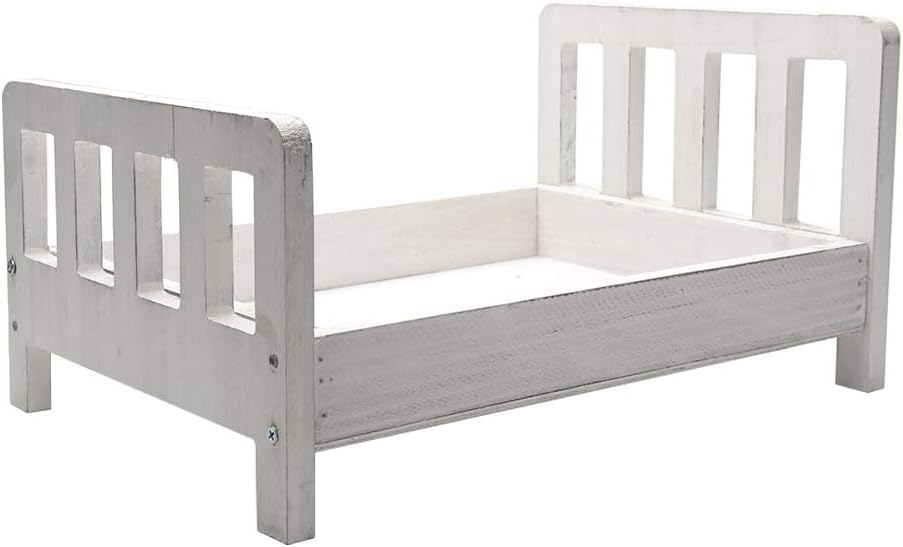 Newborn Props Photography Cot Baby Photo Small Wooden Bed Posing Baby Photography Props Cot Baby Photo Studio Props for Photo Home Accessories (White)