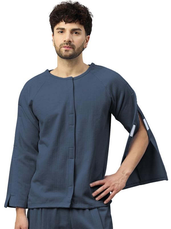 HAXOR Unisex Post Surgery Valcro Open Tearaway Full Sleeve Premium Cotton T-Shirt for Post-Op Care