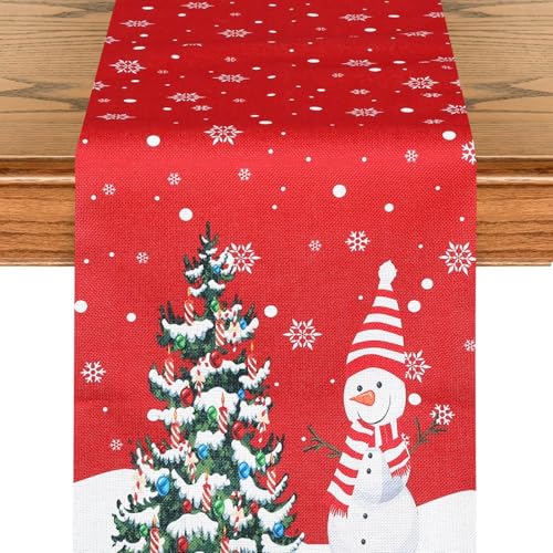 Tischläufer Weihnachten mit Schneemann, Tischläufer Rot für...
