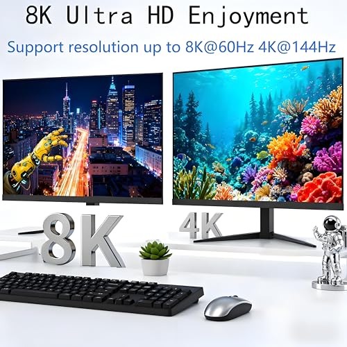 Image of 8K KVM Switch 3 Monitors 2 Computers 8K@60Hz 4K@144Hz,3 Monitors KVM Switch for 2 Computers Sharing Triple Monitors,Keyboard,Mouse,Printer with 2*USB3.0 Cables,Power Adapter and Controller