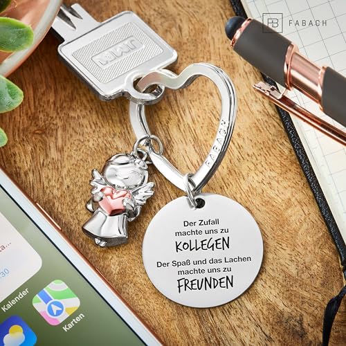 FABACH Beste Kollegin Schlüsselanhänger Schutzengel Glücksbringer mit Herz und Gravur - Abschied Kollege Abschiedsgeschenk - Geschenke Arbeitskollegin Geschenk für Kollegin mit Herz