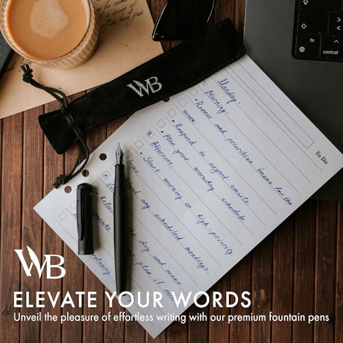 Image of Wordsworth & Black Fountain Pen Set, 18K Gilded Medium Nib, Includes 24 Pack Ink Cartridges, Ink Refill Converter & Gift Pouch, Gold Finish, Calligraphy, [All Black], Perfect for Men & Women