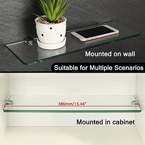Sayayo Floating Glass Shelves For Bathroom, 15 X 5 Inch Chrome Tempered Glass Shelf For Wall 2 Pack, Clear #TOP4