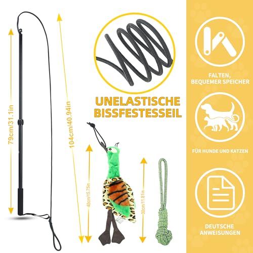 KOXXUD Reizangel Hunde, Profi Reizangel für Kleine, Mittelgroßer, Große Hunde für Ultimativen Spielspaß & Körperliche Auslastung (Seilbälle + Ente)