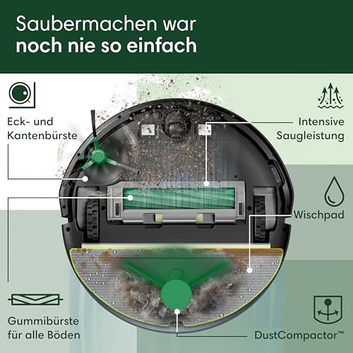 iRobot Roomba 205 DustCompactor Combo Saugroboter - Automatische Staubverdichtung im Roboter, kein Entleeren für 60 Tage, Beutellose, Power-Lift-Saugkraft, Wischen, LiDAR