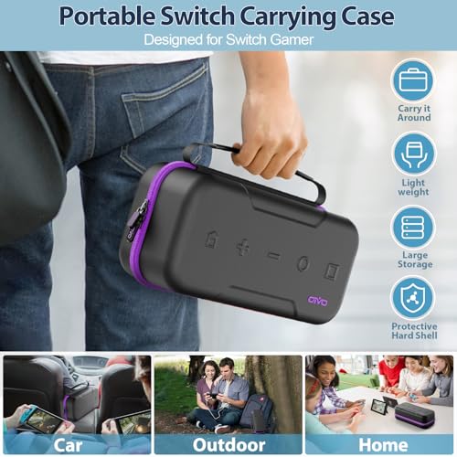 Image of Switch Case Compatible with Nintendo Switch /OLED Model, Large Switch Carry Case for Joycon and EU Power Supply, Hard Switch OLED Case with Storage for 20 Switch Games & Switch Accessories, Purple