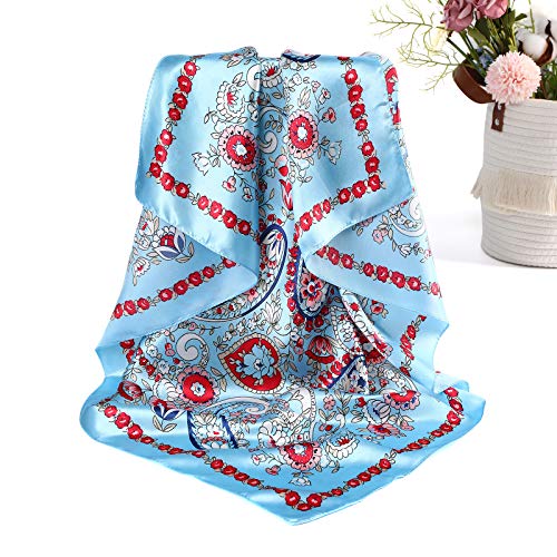 Awaytr Satin Large Square Head Scarves - 4Pcs Silk Like Neck Scarf Hair Sleeping Wraps Lightweight Scarfs For Women (Cashew(Light Blue/Pink/Coffee/White)) #TOP5