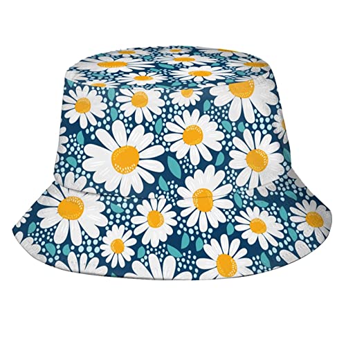 Image of Daisy Chamomile Floral Bucket Hat Sun Beach Packable Fisherman Cap for Women Men Summer Outdoor Hiking