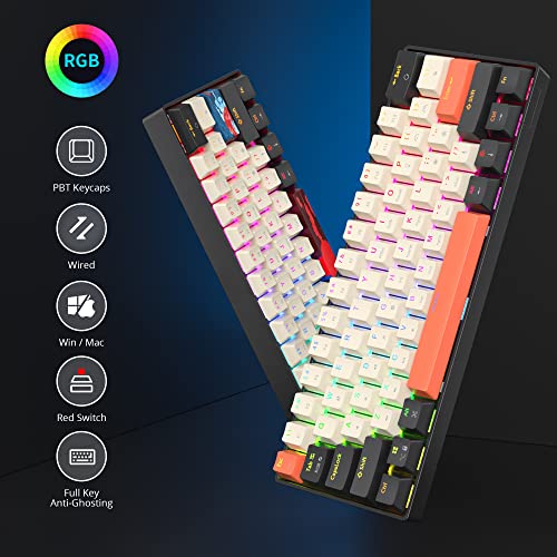 Image of 60% Mechanical Keyboard 61-Key Wired Gaming Keyboard with Red Switch RGB Lighting Effect PBT Keycaps Ultra-Compact Mini Keyboard Suitable for Win /Mac(61 Carbon)