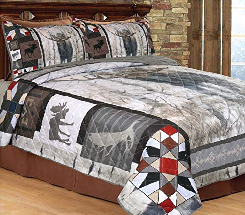 Super Brands Western Moose in Winter Aspen Bed Quilt Set with 2 Pillow Shams (Queen)