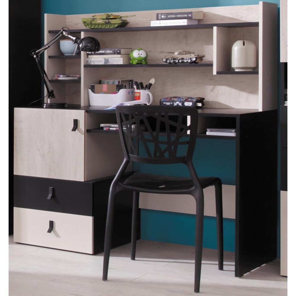 Lomadox Jugendzimmer Set 7-teilig mit Bett, Eckkleiderschrank, 2 Regalschränke, Wandboard, Schreibtisch, Schreibtischaufsatz in schwarz/braun/beige Modern