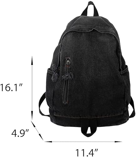 Miniatura 7 de Mochila de mezclilla degradada Y2K estética, ligera, para laptop, clásica, retro, vaqueros, mochila casual de viaje, a negro