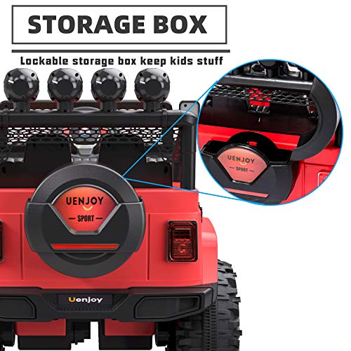 Uenjoy Electric Kids Ride On Cars 12V Battery Motorized Vehicles W/ Wheels Suspension, Remote Control, Music, Story Playing, Colorful Lights, Sunshine Model, Red
