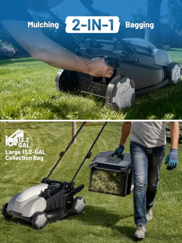 Image of Litheli 18 inch Self-Propelled Lawn Mower Electric, 2 x 5.0Ah Cordless Push Mower