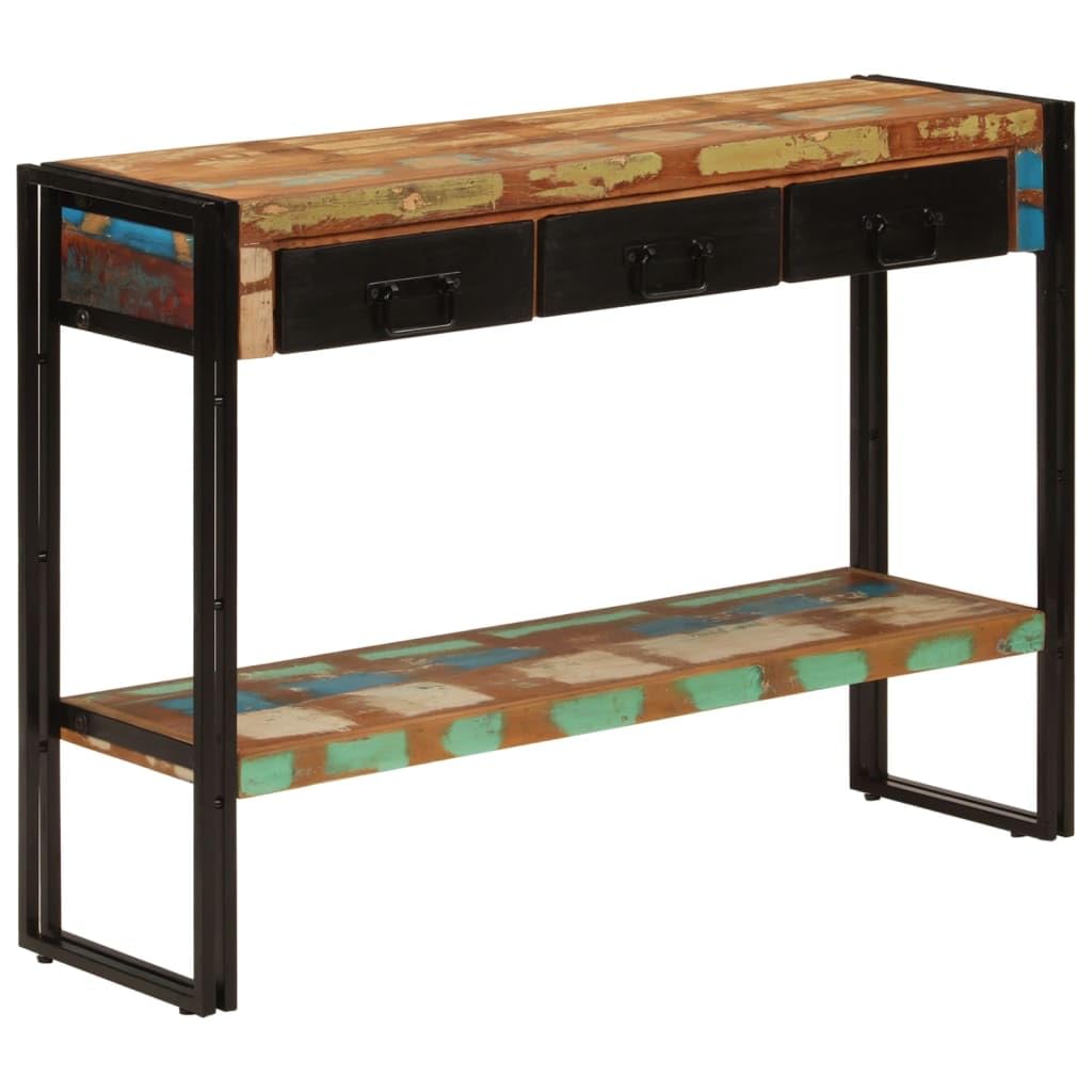 SXZenSpace Console Table 110x30x76 cm Solid Reclaimed Wood with 3 Drawers & Shelf, Industrial Hallway Table, Slim Side for Living Room, Bedroom, Corridor