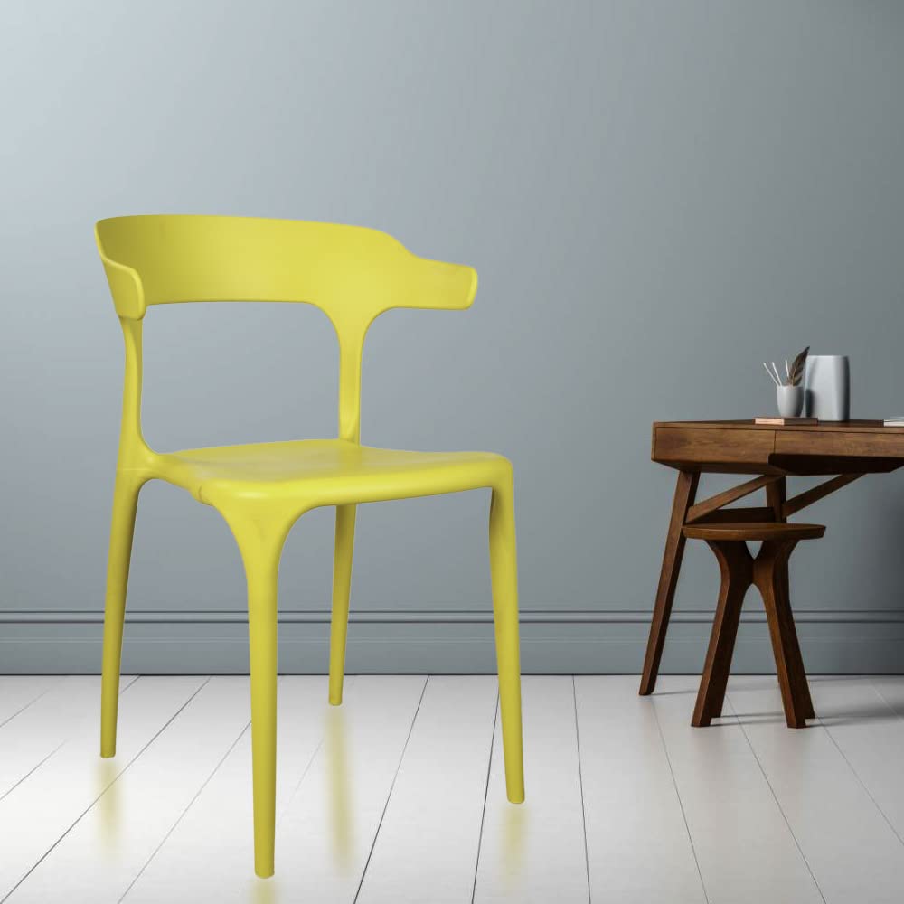 ROSE® Vision Cafe Sleek Black Plastic Cafe Chair | Modern Dining Chair with Backrest | Comfortable Restaurant & Outdoor Chair | Stacking Design (Yellow (Set of 1))