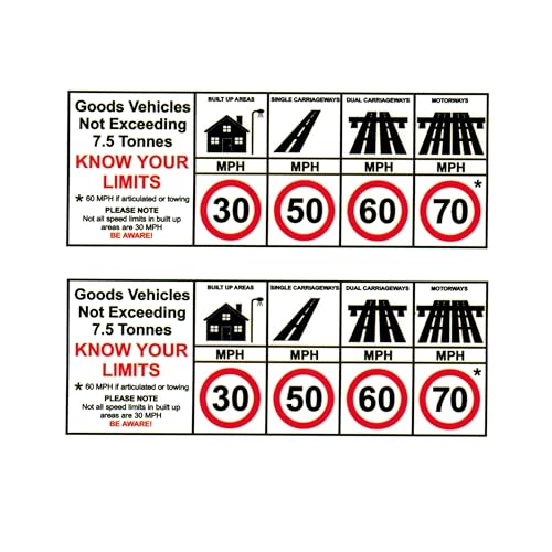 Tek Automotive Van Speed Limits Sticker – Twin Pack 15cm x 6cm – Self-Adhesive Vinyl for Indoor & Outdoor Use – Essential Driver Reminder for UK Road Regulations