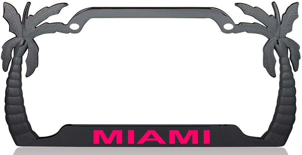 Miami Palm Tree Design Quality Black Metal Car SUV Truck License Plate Frame b27