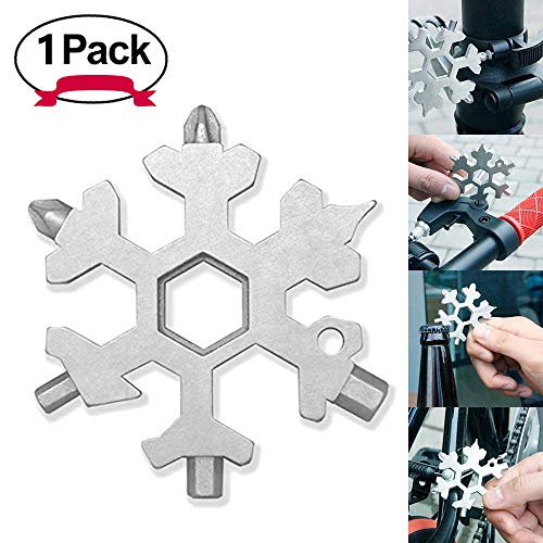 DAYNEW [1 Unidades] All-Powerful Tool Card-19-in-1 Stainless Steel Multi-Function Portable Snowflake EDC Keychain/Bottle Opener/Screwdriver for Outdoor Travel Camping/Regalo para Hombres-Plata