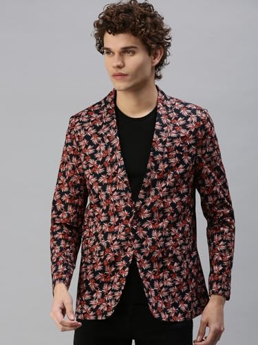 Image of SHOWOFFFF Men Floral Single Breasted Casual Blazer | Notched Lapel Full Sleeves Cotton Blazer for Mens | Slim Fit Regular Length Blazer for Men's