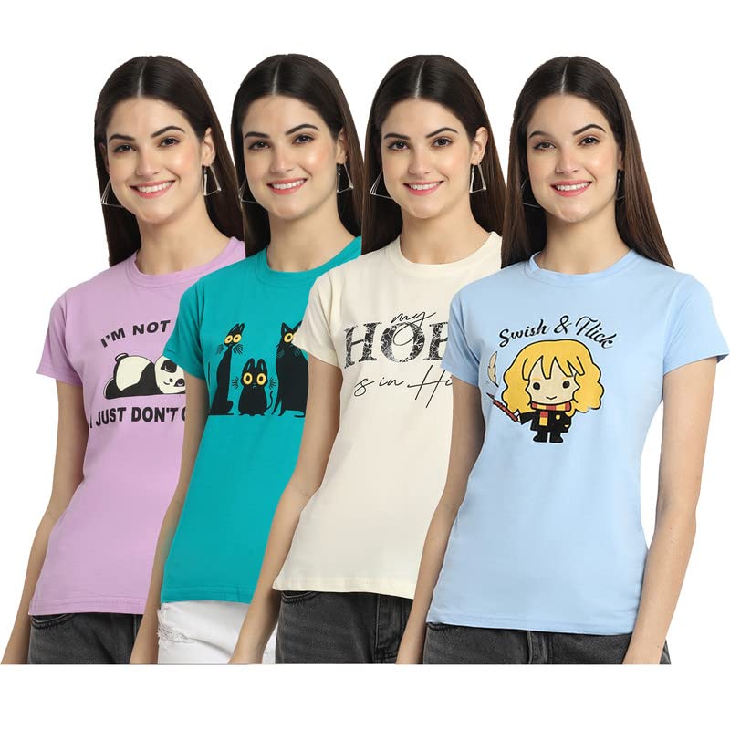 Image of Preneum Women's Cotton Regular Fit Graphic Stylish Printed Short Sleeves Casual T-Shirt |Trend & Styles