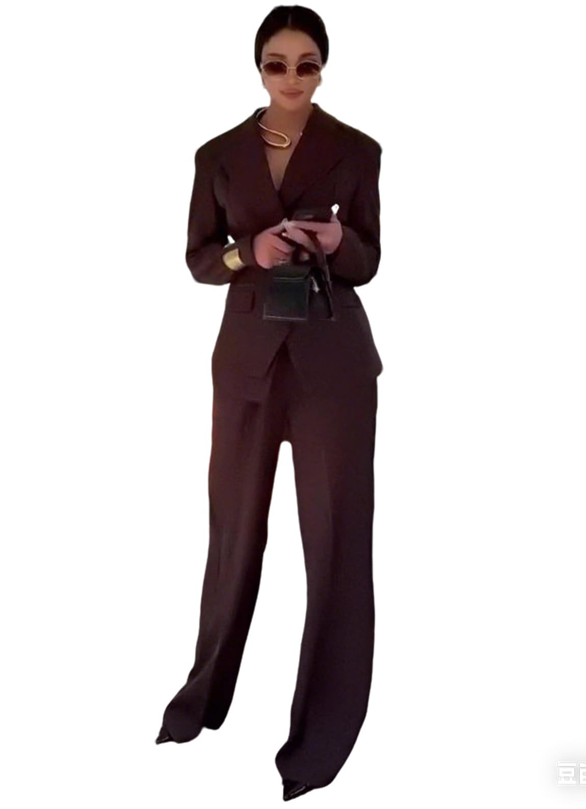 Kromoc Donna Due Pezzi Vestito Picco Risvolto Doppio Petto Bottoni Quotidiano Giacca Pantaloni Set Formale Smoking