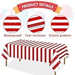 4 Pcs Carnival Tablecloths, Red and White Stripe Tablecloths, Red Plastic Table Cover, Circus Theme Party Decorations for Carnival, Movie Night, Kid's Birthday, Christmas (4, Red, 51'' x 86'') - Image 3