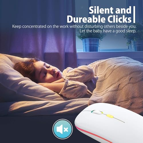 Image of LED Wireless Mouse, Slim Silent Mouse 2.4G Portable Mobile Optical Office Mouse with USB & Type-c Receiver, 3 Adjustable DPI Levels for Notebook, PC, Laptop, Computer (White)