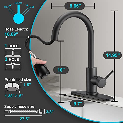 Flotech Kitchen Faucet With Pull Down Sprayer High Arc Pull Out Kitchen Sink Faucet With Deck Plate,Commercial Modern Single Handle One Hole Or 3 Hole Rv Stainless Steel Matte Black Kitchen Faucets #TOP2