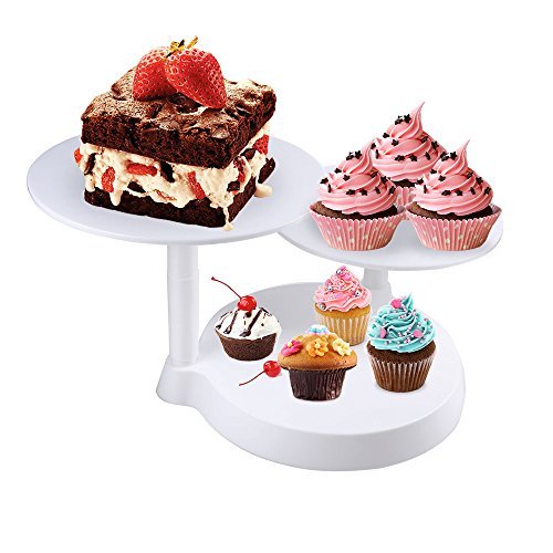 Mbuynow Présentoir à Gâteaux 3 Étages Support Plateau à Gâteaux Pâtisserie en Plastique Démontable pour Décoration et Présentation Stable de Cupcake Gâteaux dAnniversaire Mariage et Fête - Blanc