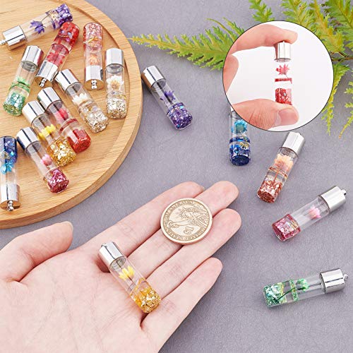Sunnyclue 1 Box 16Pcs 8 Colors Mini Wishing Bottle Charms Real Dry Flower Glass Wish Bottle Charm Bulk For Jewelry Making Earring Necklace Bracelet Diy Craft Projects Valentine's Day Birthday Gift #TOP2