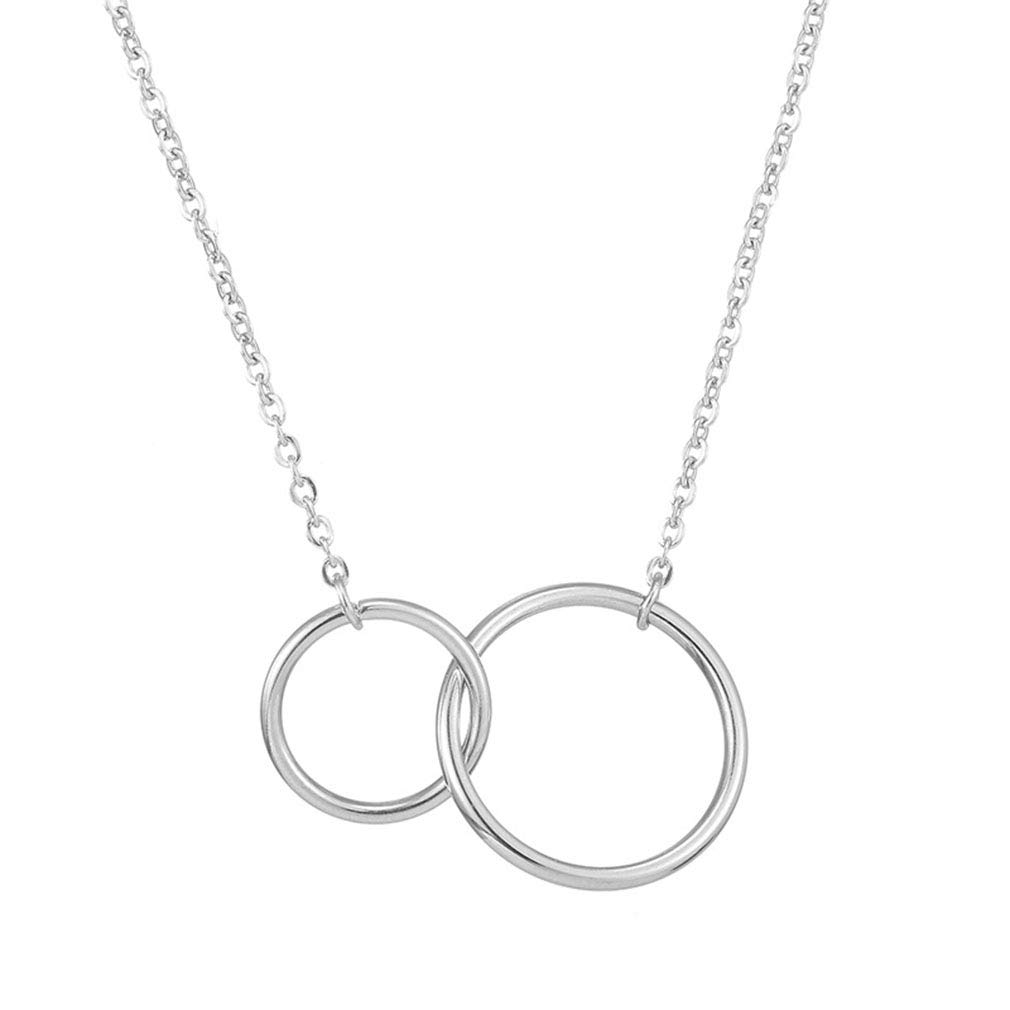 Sister Necklace,Stainlee Steel Two Circle Necklace for Women Double Rings Interlocking Circles Best Friendship Necklaces for Women