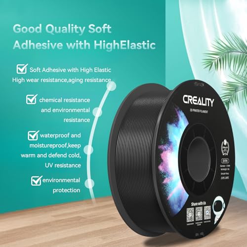 Image of 2025 Official Creality TPU Filament 1.75mm Black, Flexible 95A TPU 3D Printer Filament, High Hardness& Resilience, Soft Adhesive, Elastic, 1kg Spool (2.2lbs), Accuracy + /- 0.02 mm for Most 3D Printer
